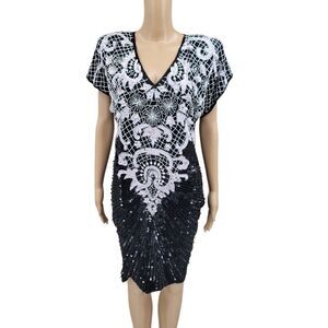 Stenay 80s Vintage Silk Sequin Beaded Cocktail Evening Dress Women's Size 12